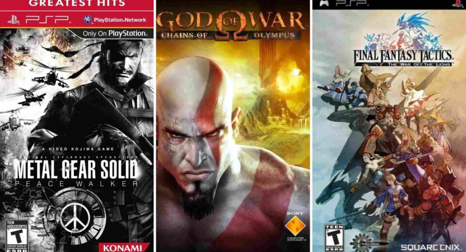 foto de juegos de psp con Metal Gear Solid: Peace Walker, God of War y Final Fantasy