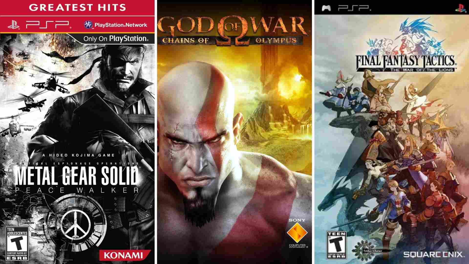 foto de juegos de psp con Metal Gear Solid: Peace Walker, God of War y Final Fantasy